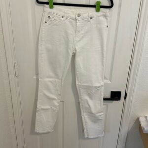 7 For All Mankind Roxanne Mid Rise Raw Hem Ankle Skinny Jeans in White